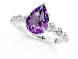 White gold Pear Cut Solitaire Amethyst Ring with Pave Band and Four-Prong Setting_1
