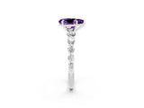White gold Pear Cut Solitaire Amethyst Ring with Pave Band and Four-Prong Setting_2