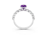 White gold Pear Cut Solitaire Amethyst Ring with Pave Band and Four-Prong Setting_3