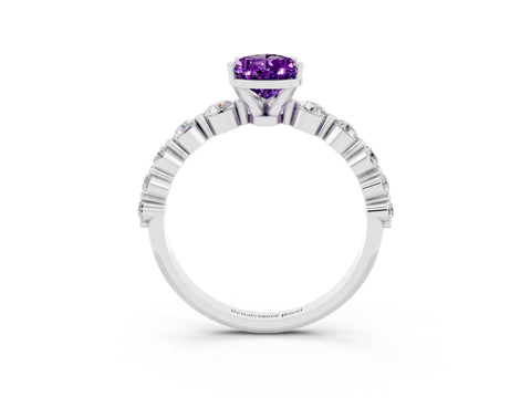 White gold Pear Cut Solitaire Amethyst Ring with Pave Band and Four-Prong Setting_3