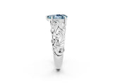 White gold Pear Cut Solitaire Aquamarine Leaf-Inspired Vine Band Ring with Prong Setting_2