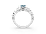 White gold Pear Cut Solitaire Aquamarine Leaf-Inspired Vine Band Ring with Prong Setting_3