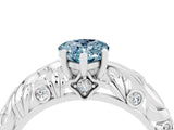 White gold Pear Cut Solitaire Aquamarine Leaf-Inspired Vine Band Ring with Prong Setting_4