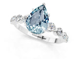 White gold Pear Cut Solitaire Aquamarine Ring with Pave Band and Four-Prong Setting_1