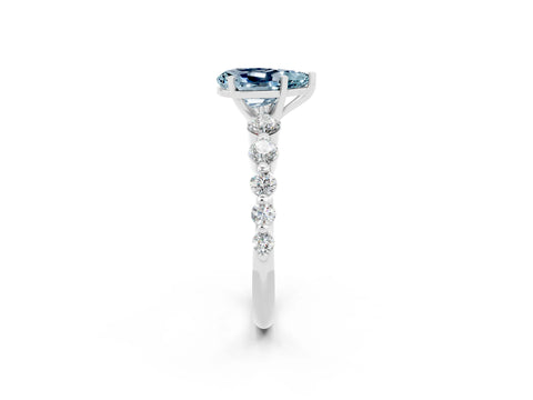 White gold Pear Cut Solitaire Aquamarine Ring with Pave Band and Four-Prong Setting_2