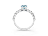 White gold Pear Cut Solitaire Aquamarine Ring with Pave Band and Four-Prong Setting_3