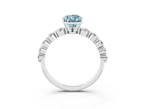 White gold Pear Cut Solitaire Aquamarine Ring with Pave Band and Four-Prong Setting_3