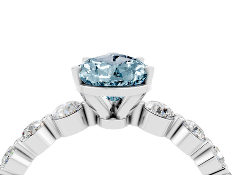 White gold Pear Cut Solitaire Aquamarine Ring with Pave Band and Four-Prong Setting_4