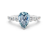 White gold Pear Cut Solitaire Aquamarine Ring with Pave Band and Four-Prong Setting