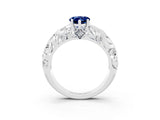 White gold Pear Cut Solitaire Blue Sapphire Leaf-Inspired Vine Band Ring with Prong Setting_3