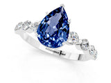 White gold Pear Cut Solitaire Blue Sapphire Ring with Pave Band and Four-Prong Setting_1
