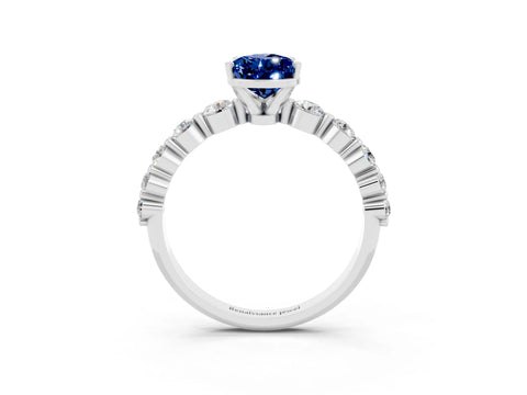 White gold Pear Cut Solitaire Blue Sapphire Ring with Pave Band and Four-Prong Setting_3