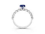 White gold Pear Cut Solitaire Blue Sapphire Ring with Pave Band and Four-Prong Setting_3