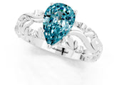 White gold Pear Cut Solitaire Blue Topaz Leaf-Inspired Vine Band Ring with Prong Setting_1