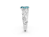 White gold Pear Cut Solitaire Blue Topaz Leaf-Inspired Vine Band Ring with Prong Setting_2