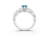 White gold Pear Cut Solitaire Blue Topaz Leaf-Inspired Vine Band Ring with Prong Setting_3