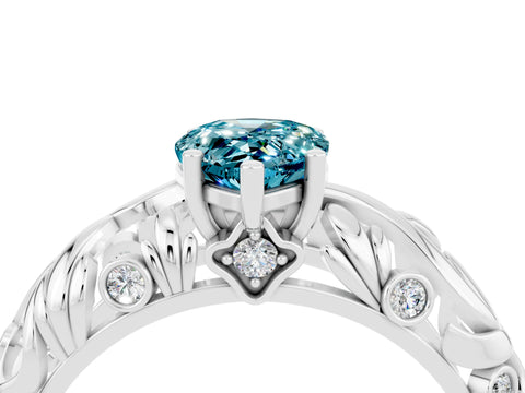 White gold Pear Cut Solitaire Blue Topaz Leaf-Inspired Vine Band Ring with Prong Setting_4
