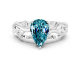 White gold Pear Cut Solitaire Blue Topaz Leaf-Inspired Vine Band Ring with Prong Setting