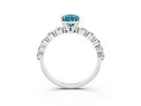 White gold Pear Cut Solitaire Blue Topaz Ring with Pave Band and Four-Prong Setting_3