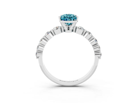 White gold Pear Cut Solitaire Blue Topaz Ring with Pave Band and Four-Prong Setting_3