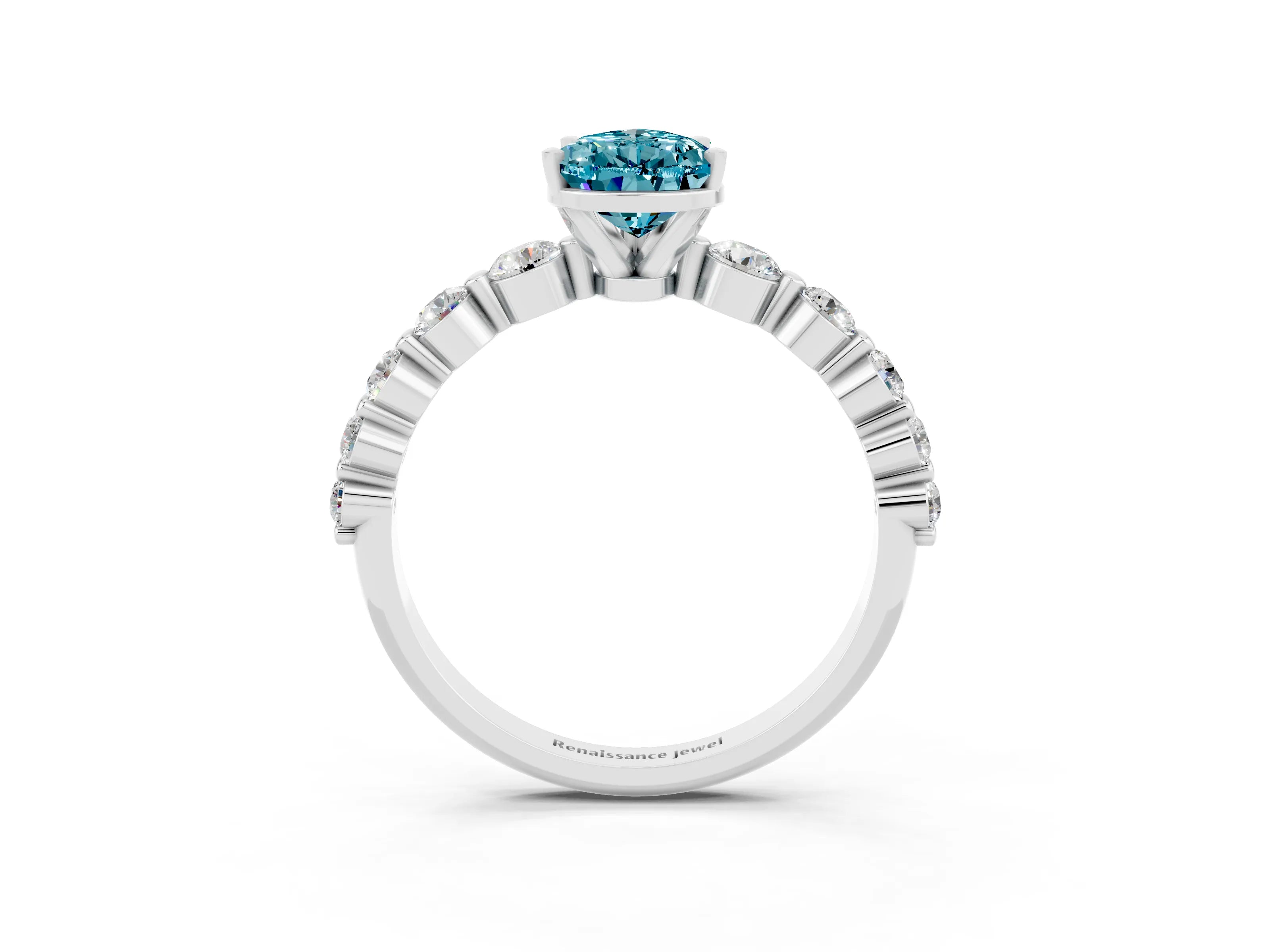 White gold Pear Cut Solitaire Blue Topaz Ring with Pave Band and Four-Prong Setting_3