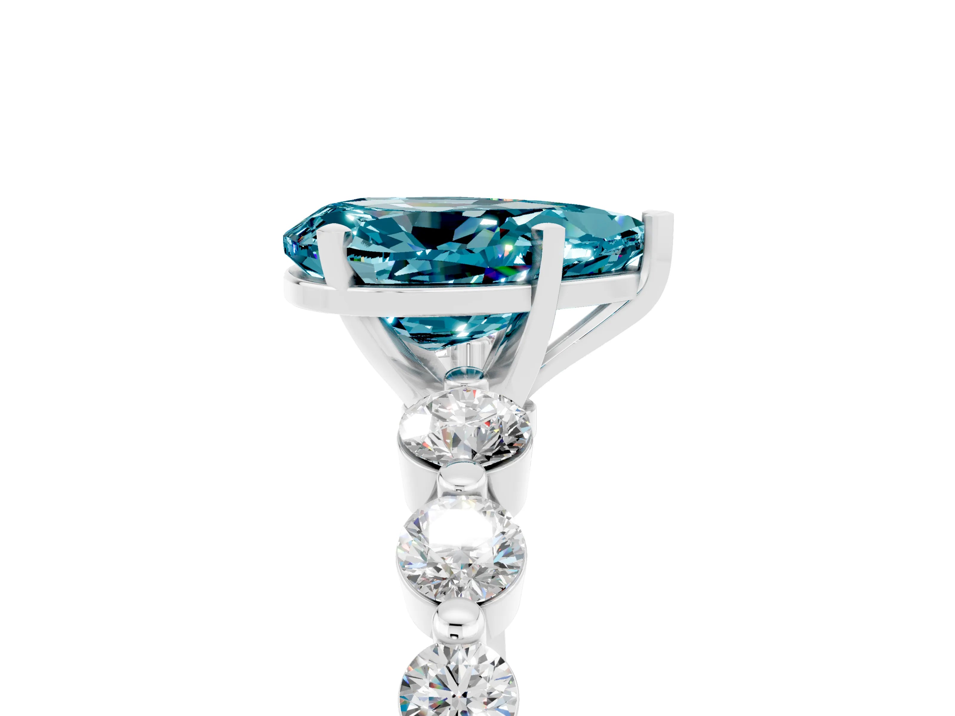 White gold Pear Cut Solitaire Blue Topaz Ring with Pave Band and Four-Prong Setting_5