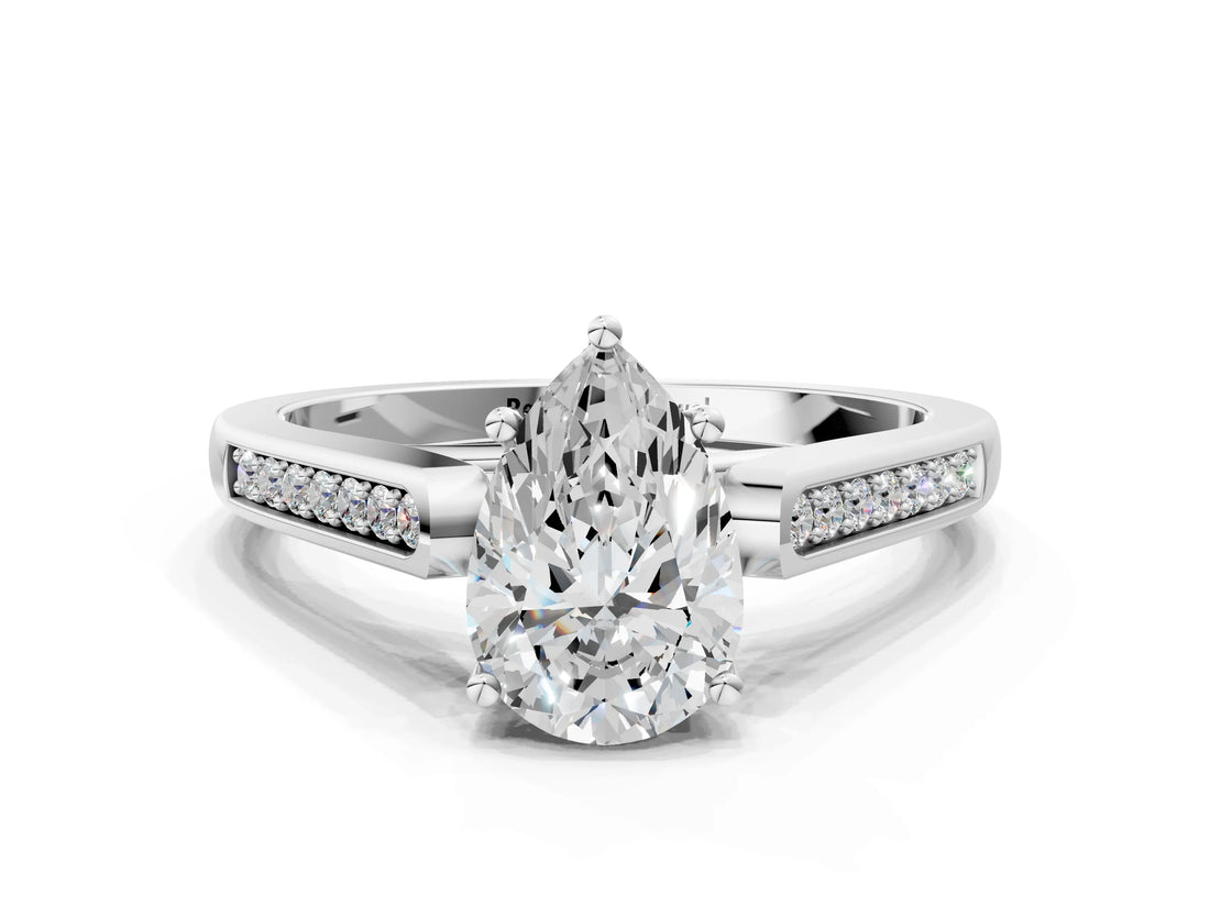 White gold Pear Cut Solitaire Cathedral Diamond Engagement Ring with Channel-Set Band and Four-Prong Setting_3
