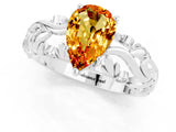 White gold Pear Cut Solitaire Citrine Leaf-Inspired Vine Band Ring with Prong Setting_1