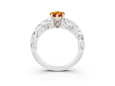 White gold Pear Cut Solitaire Citrine Leaf-Inspired Vine Band Ring with Prong Setting_3