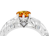 White gold Pear Cut Solitaire Citrine Leaf-Inspired Vine Band Ring with Prong Setting_4