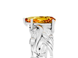 White gold Pear Cut Solitaire Citrine Leaf-Inspired Vine Band Ring with Prong Setting_5