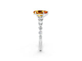 White gold Pear Cut Solitaire Citrine Ring with Pave Band and Four-Prong Setting_2