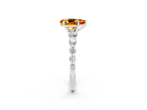 White gold Pear Cut Solitaire Citrine Ring with Pave Band and Four-Prong Setting_2