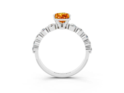 White gold Pear Cut Solitaire Citrine Ring with Pave Band and Four-Prong Setting_3