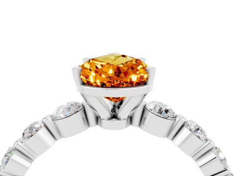 White gold Pear Cut Solitaire Citrine Ring with Pave Band and Four-Prong Setting_4