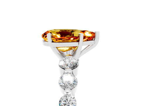 White gold Pear Cut Solitaire Citrine Ring with Pave Band and Four-Prong Setting_5