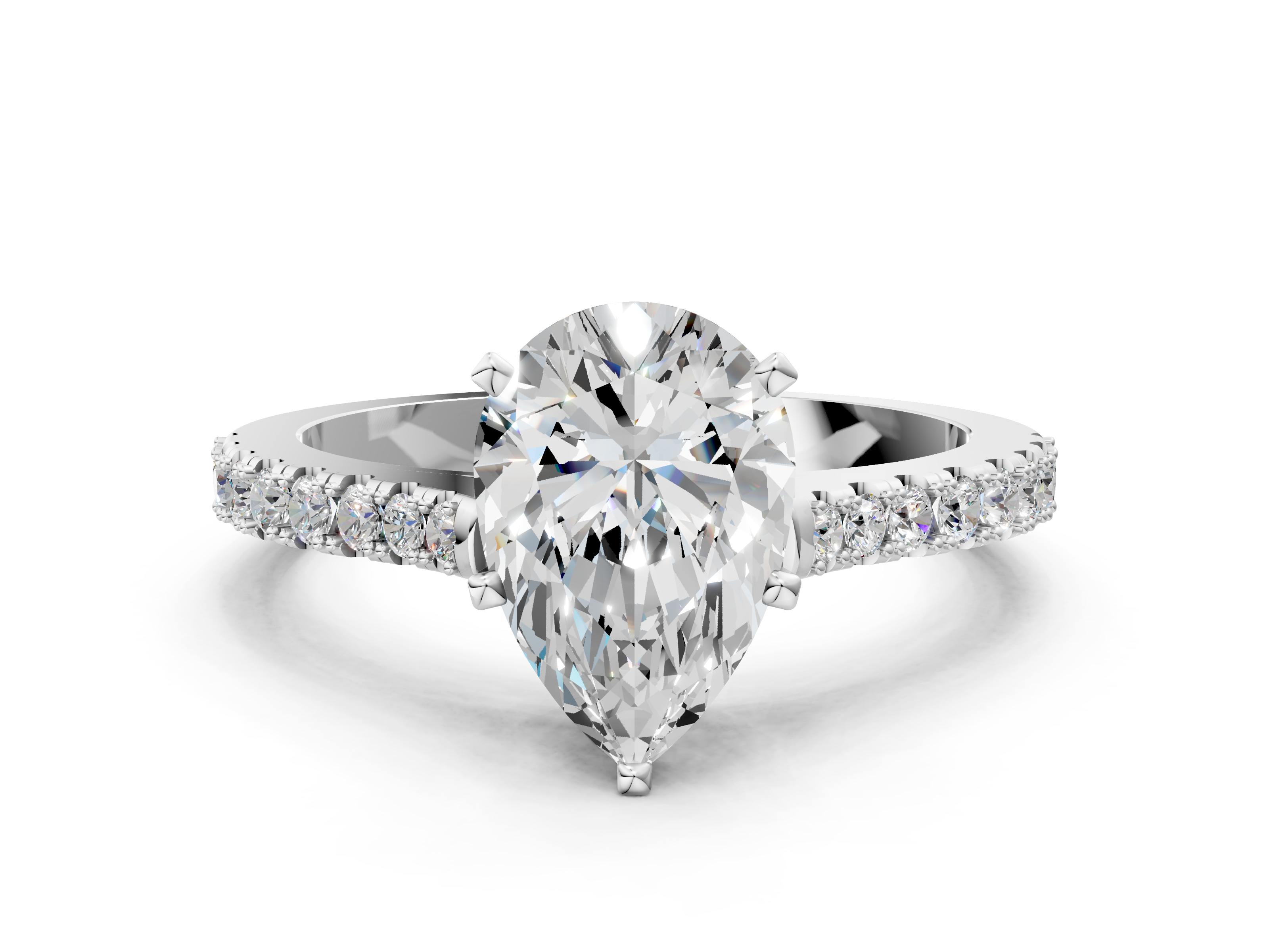 White gold Pear Cut Solitaire Diamond Engagement Ring with Pave Band and Four-Prong Setting_182
