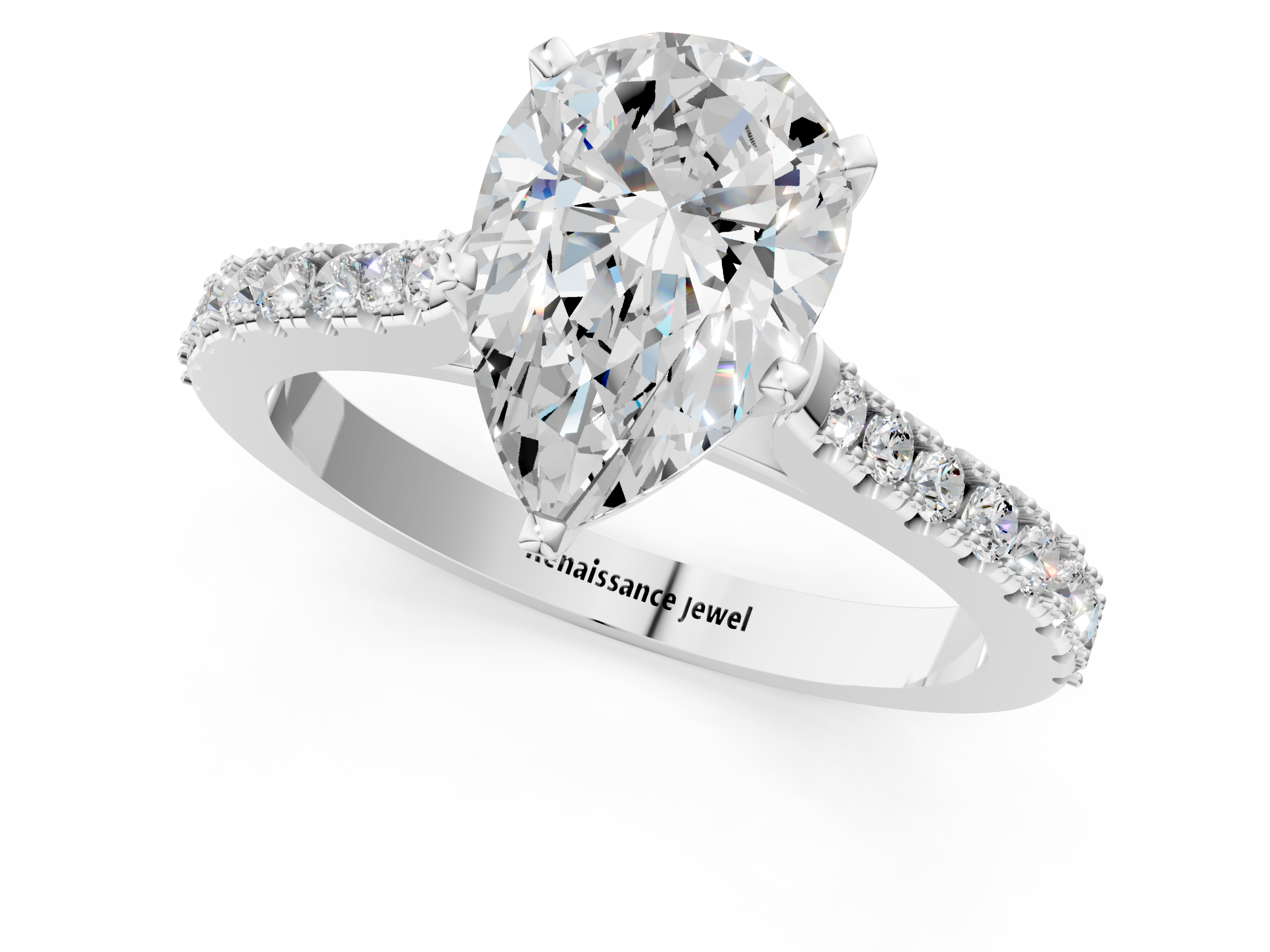 White gold Pear Cut Solitaire Diamond Engagement Ring with Pave Band and Four-Prong Setting_183