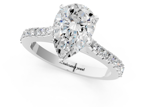 White gold Pear Cut Solitaire Diamond Engagement Ring with Pave Band and Four-Prong Setting_183