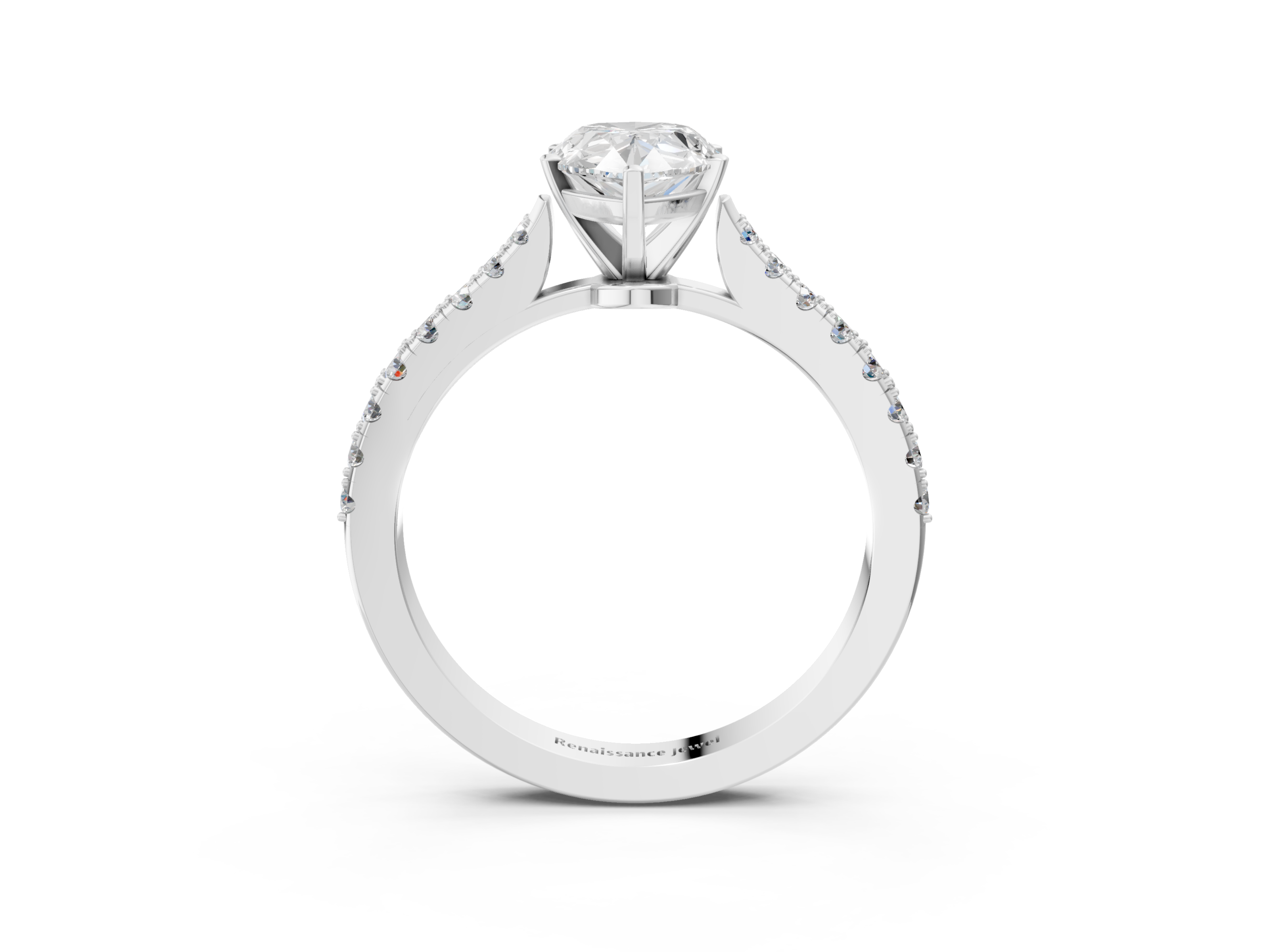 White gold Pear Cut Solitaire Diamond Engagement Ring with Pave Band and Four-Prong Setting_185