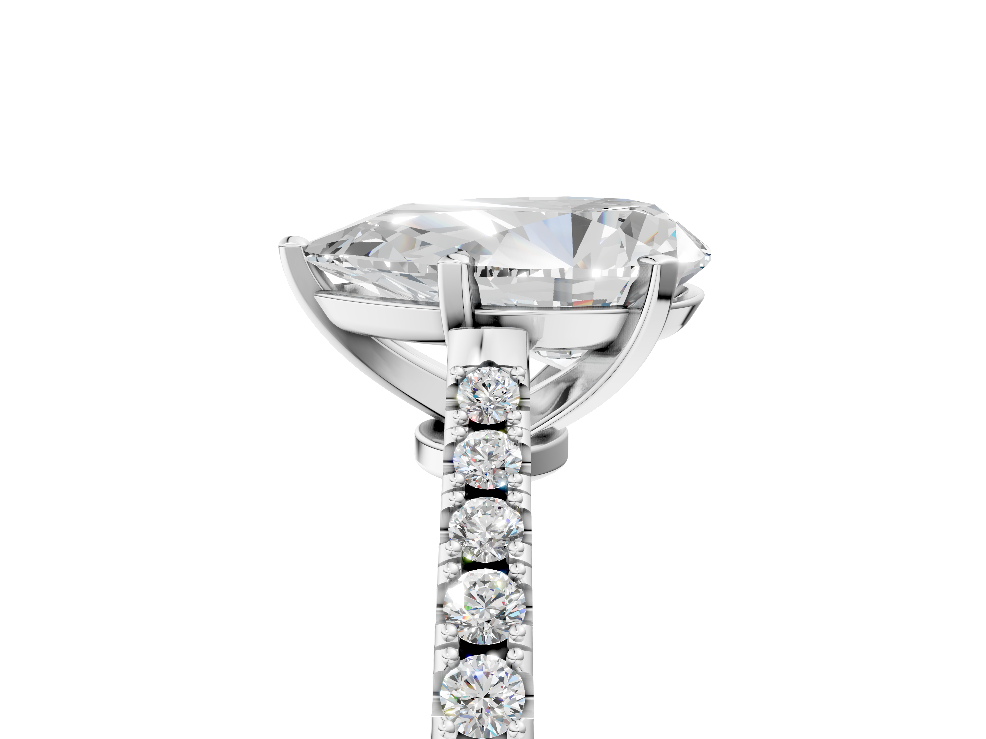 White gold Pear Cut Solitaire Diamond Engagement Ring with Pave Band and Four-Prong Setting_187