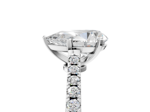 White gold Pear Cut Solitaire Diamond Engagement Ring with Pave Band and Four-Prong Setting_187