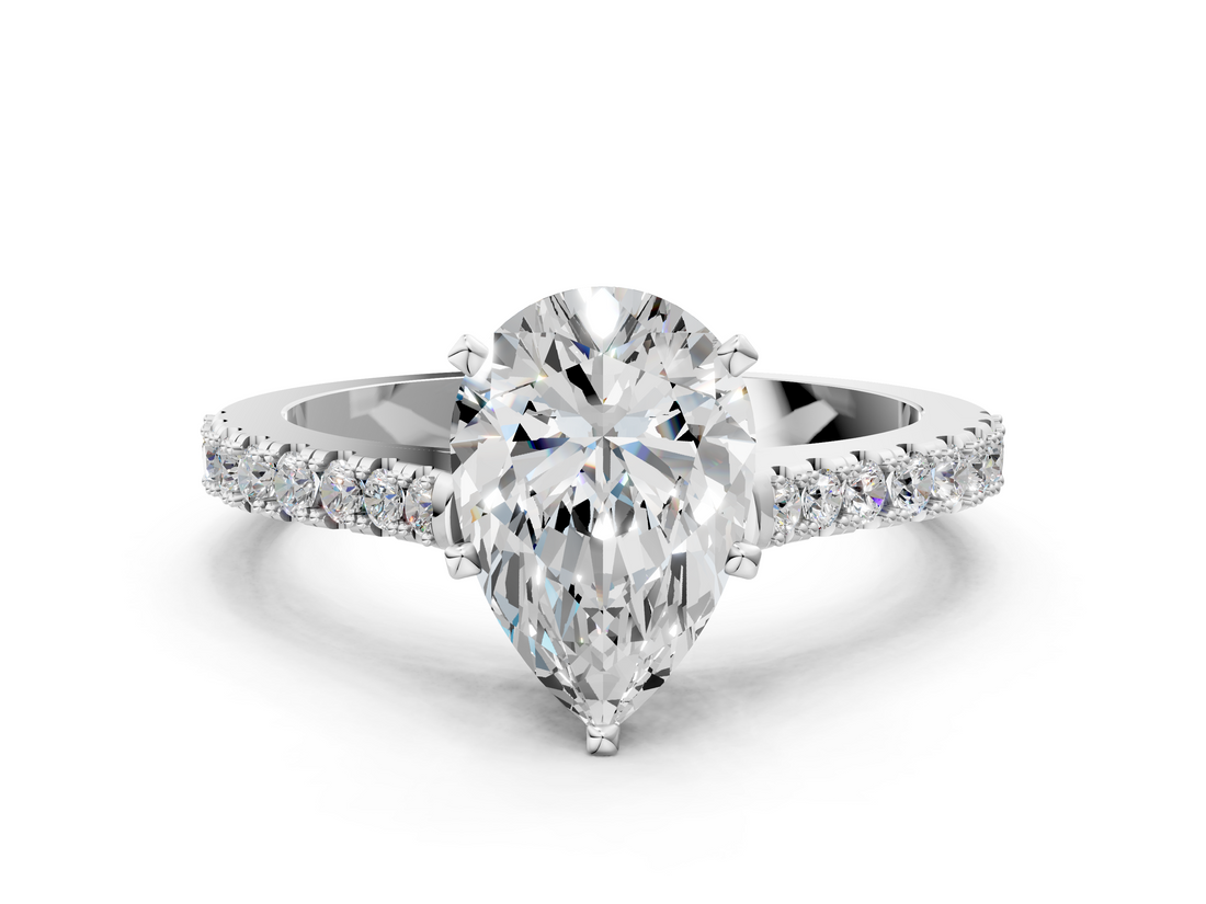 White gold Pear Cut Solitaire Diamond Engagement Ring with Pave Band and Four-Prong Setting_188