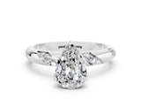 White gold Pear Cut Solitaire Diamond Engagement Ring with Twisted Pave Band and Four-Prong Setting