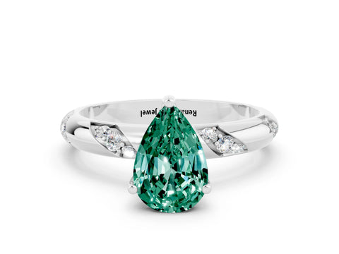 White gold Pear Cut Solitaire Diamond Engagement Ring with Twisted Pave Band and Four-Prong Setting
