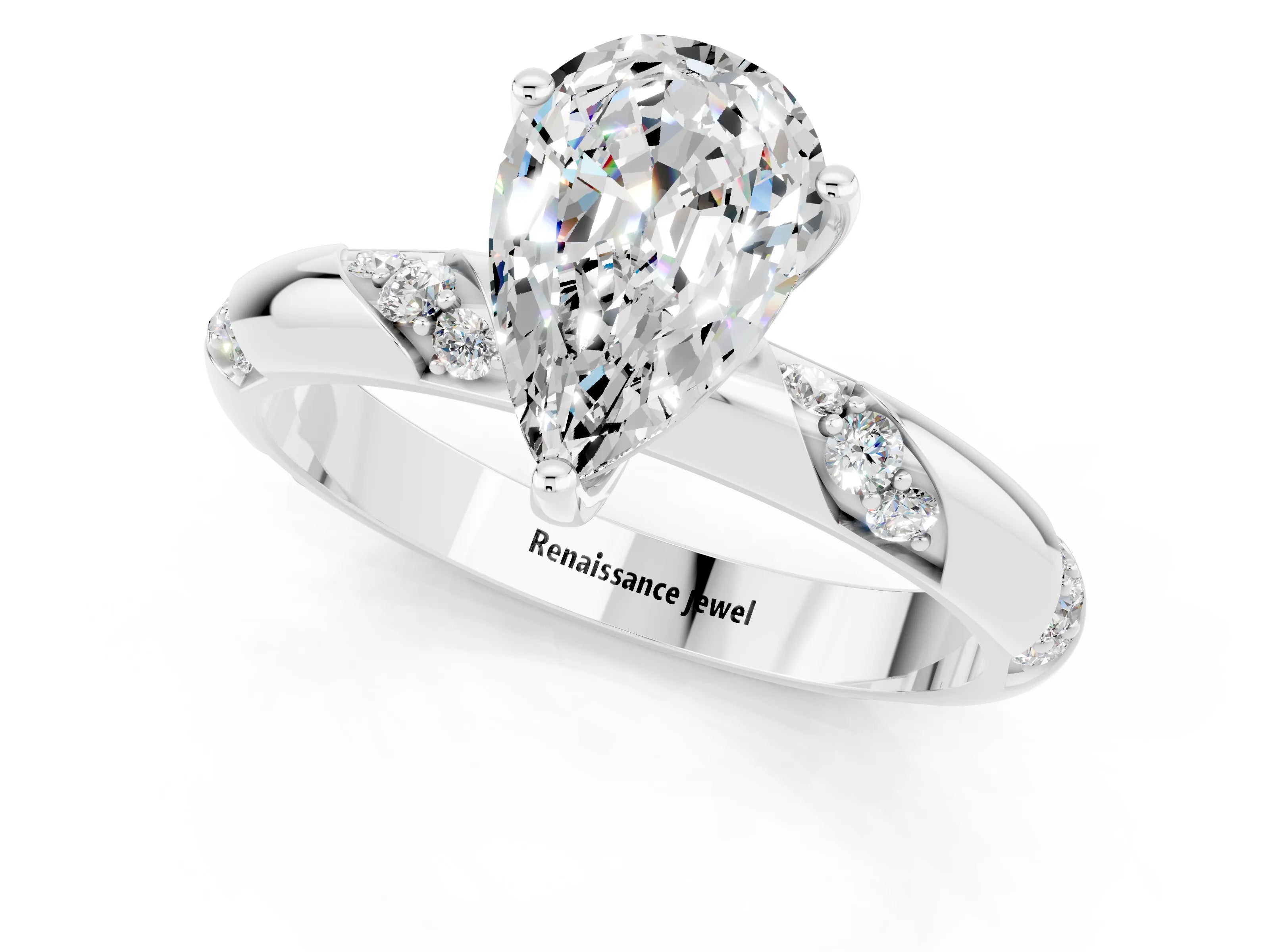White gold Pear Cut Solitaire Diamond Engagement Ring with Twisted Pave Band and Four-Prong Setting_1