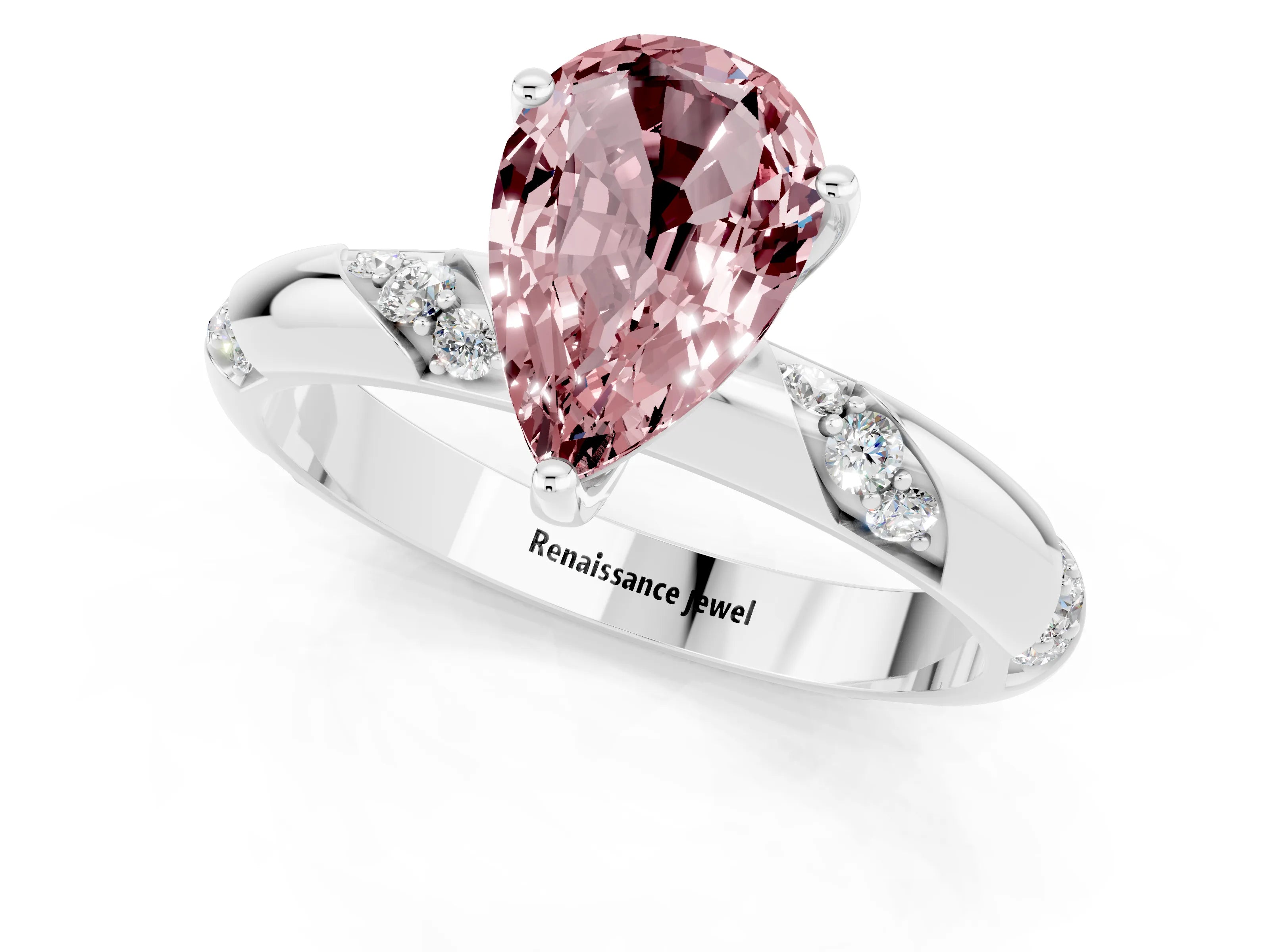 White gold Pear Cut Solitaire Diamond Engagement Ring with Twisted Pave Band and Four-Prong Setting_1