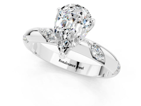 White gold Pear Cut Solitaire Diamond Engagement Ring with Twisted Pave Band and Four-Prong Setting_1