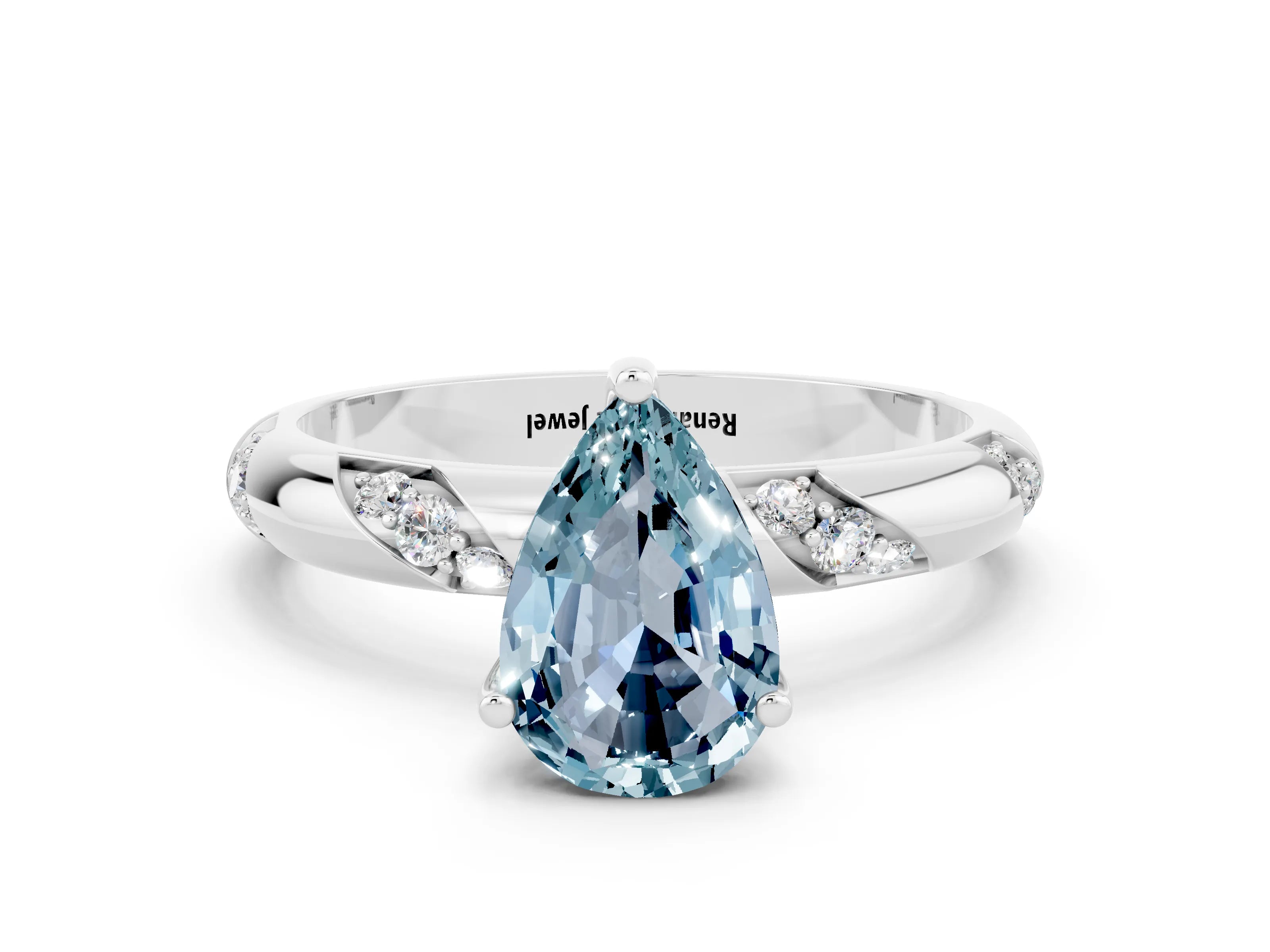White gold Pear Cut Solitaire Diamond Engagement Ring with Twisted Pave Band and Four-Prong Setting