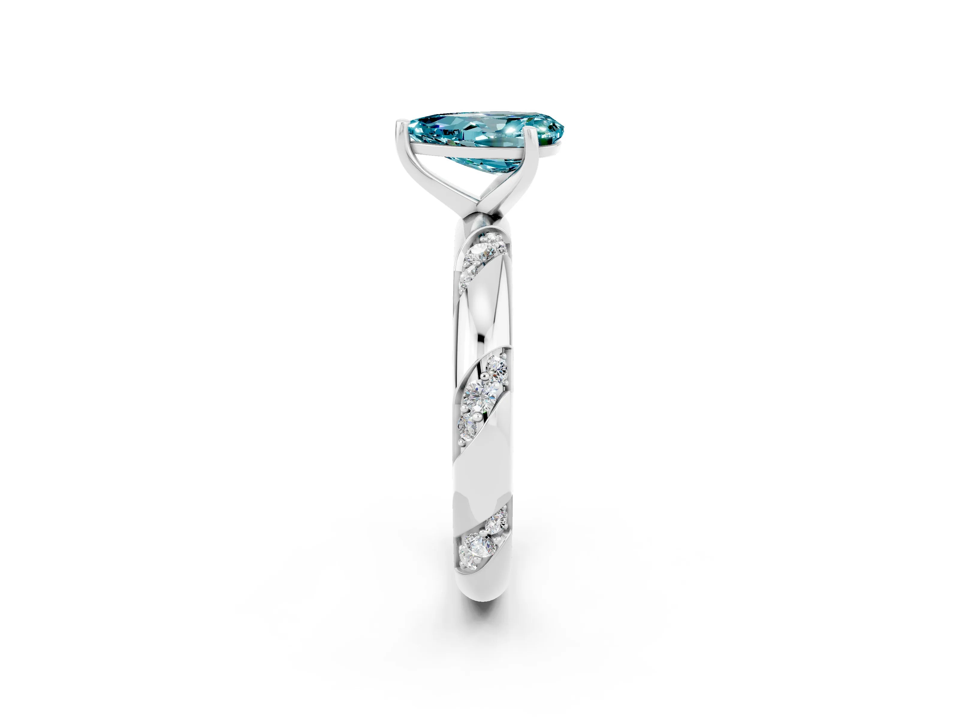 White gold Pear Cut Solitaire Diamond Engagement Ring with Twisted Pave Band and Four-Prong Setting_2